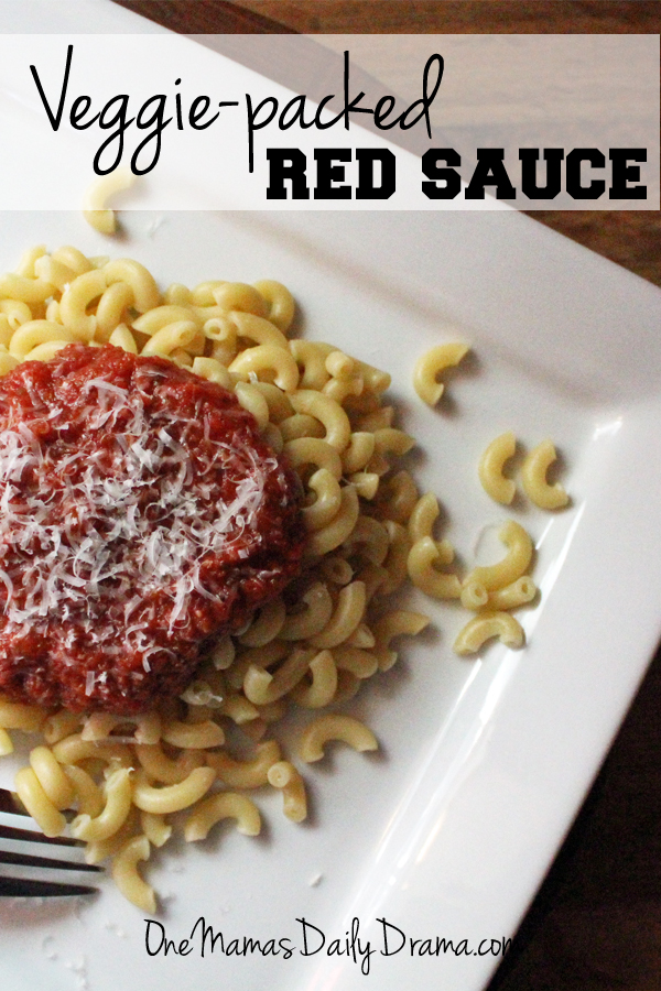Veggie packed red sauce | from One Mama's Daily Drama --- Easy red sauce recipe for marinara, spaghetti, lasagna, etc.