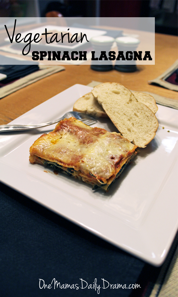 Vegetarian spinach lasagna recipe from One Mama's Daily Drama