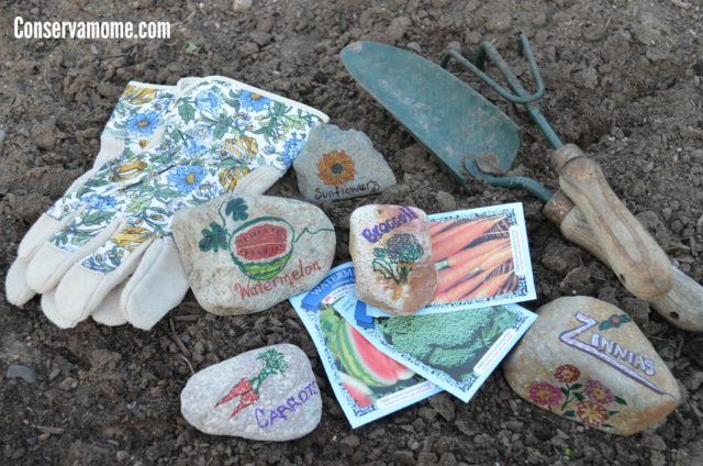 Rock art garden markers from ConservaMom.