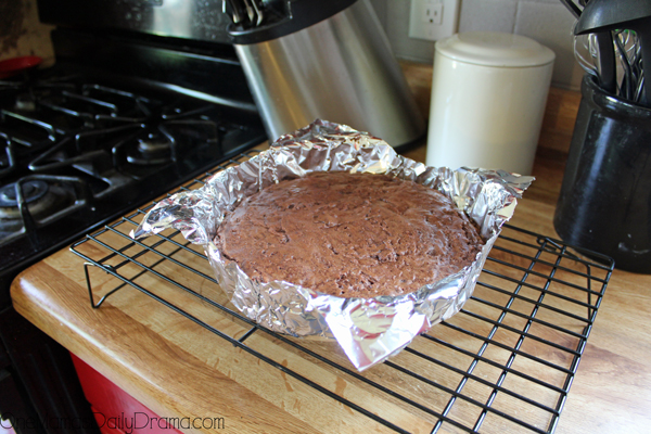 A pan of brownies cooling on a wire rack.