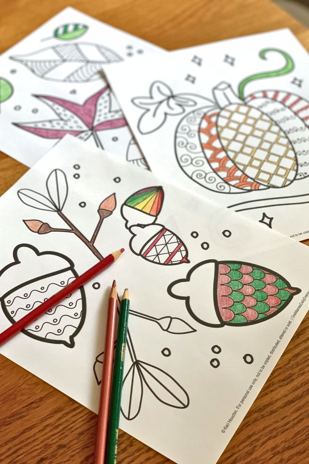 An acorn picture partially colored brown and green.