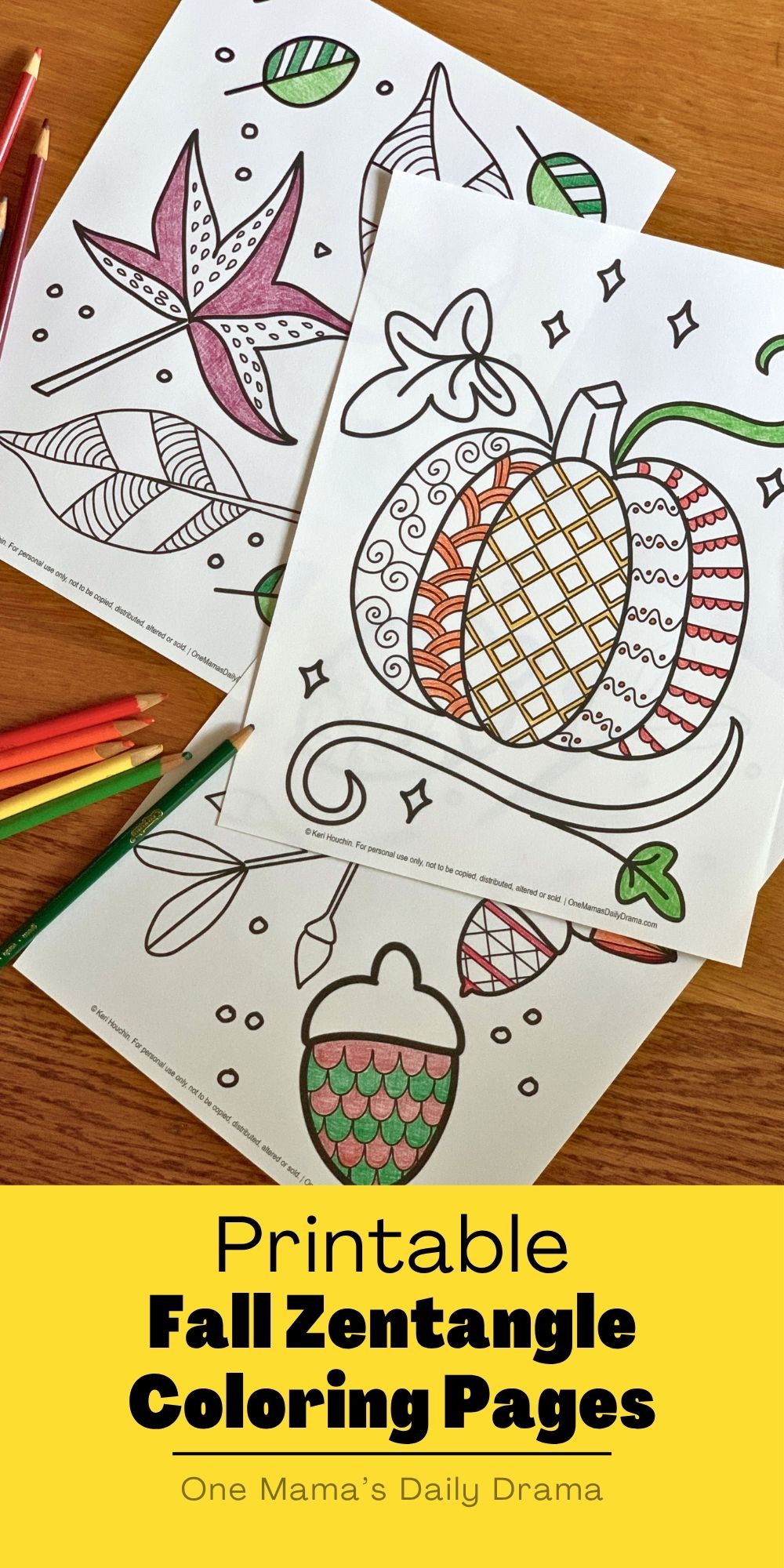 Printable fall zentangles coloring page.