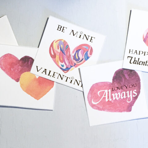 Image for Printable Watercolor Valentine's Day Cards