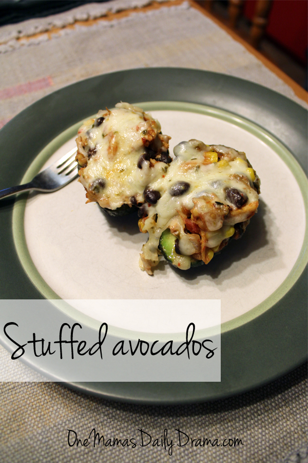 Southwest stuffed avocados | from One Mama's Daily Drama --- Spicy chicken, beans, and cheese stuffed in an avocado half.