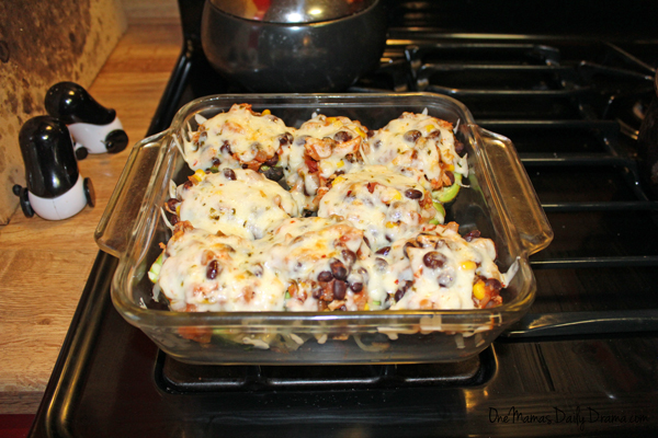 Southwest stuffed avocados | from One Mama's Daily Drama --- Spicy chicken, beans, and cheese stuffed in an avocado half.