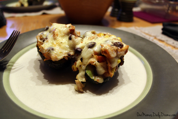 Southwest stuffed avocados | from One Mama's Daily Drama --- Spicy chicken, beans, and cheese stuffed in an avocado half.