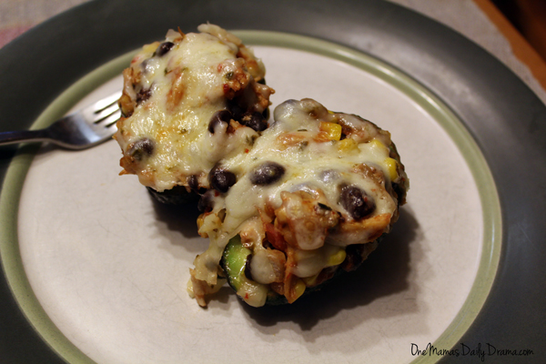 Southwest stuffed avocados | from One Mama's Daily Drama --- Spicy chicken, beans, and cheese stuffed in an avocado half.