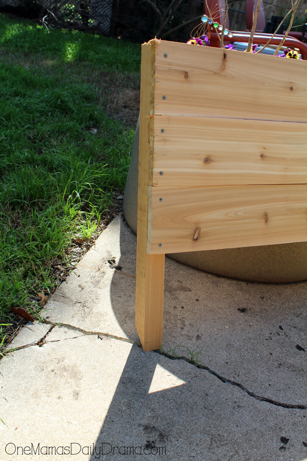 Wooden stakes as legs supporting a 3-plank section.