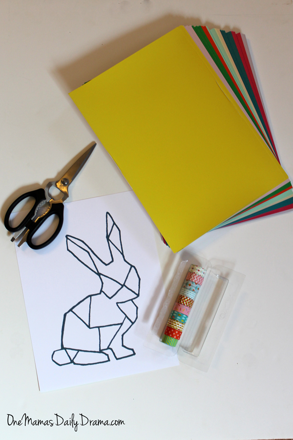 Bunny template, card stock, washi tape, and scissors.