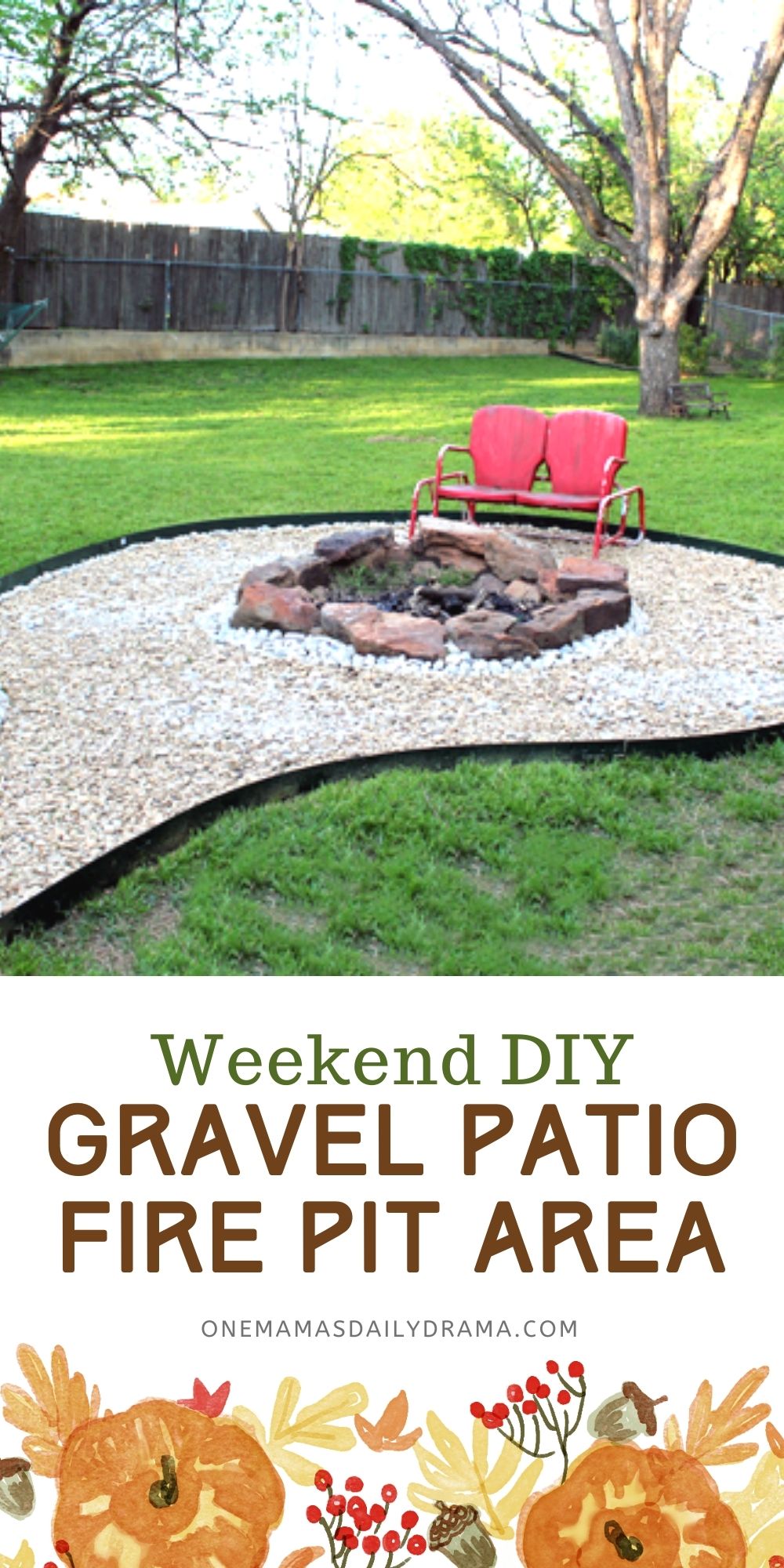 Weekend DIY gravel patio fire pit area.