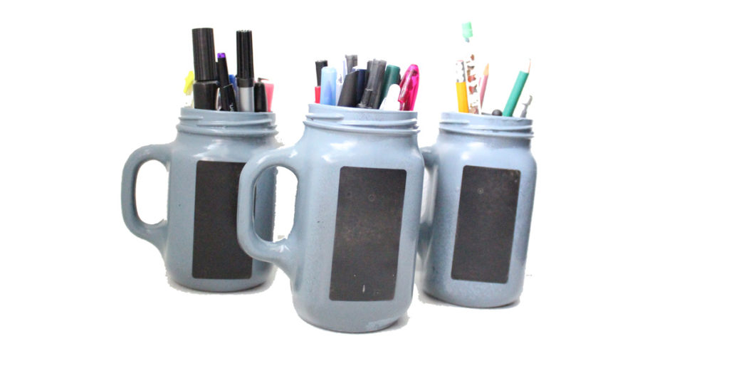 DiY painted jam jar pencil holder