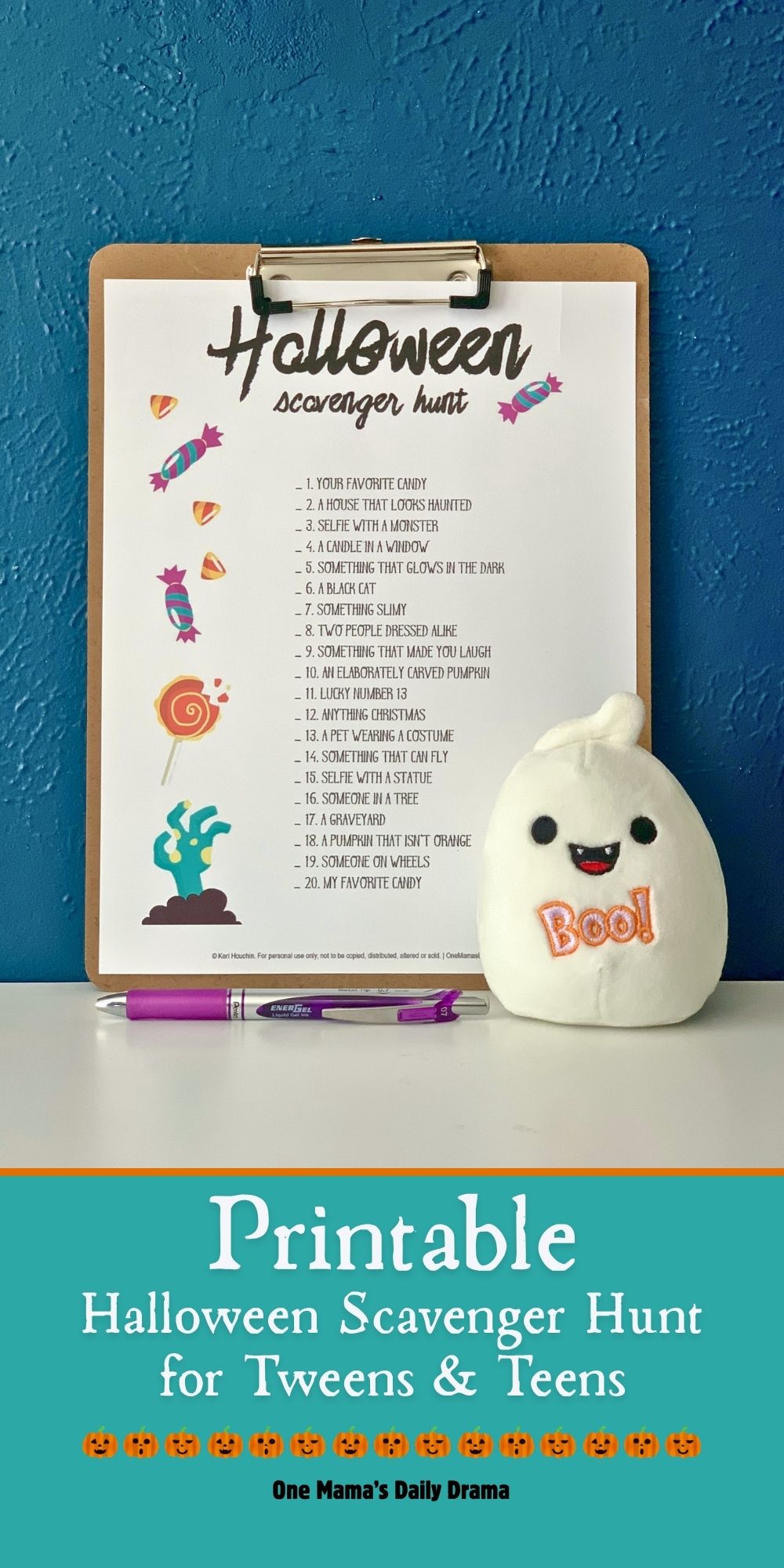 Printable Halloween scavenger hunt for tweens and teens.