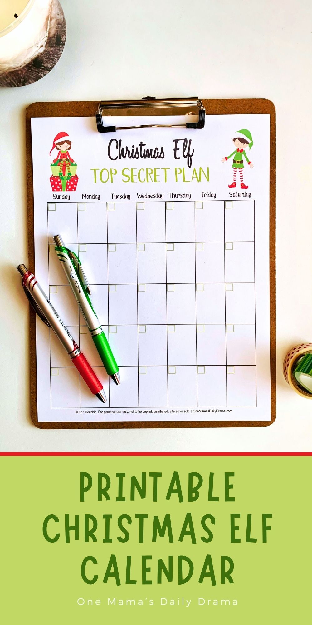 Printable Christmas elf calendar.