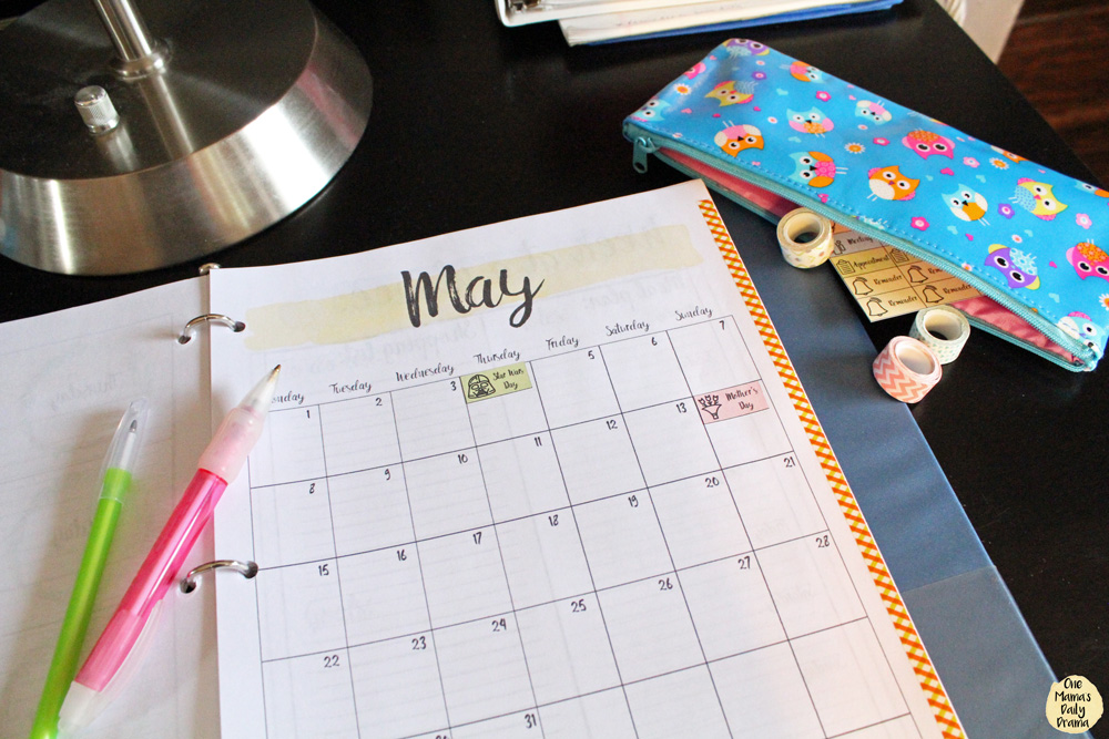 Use pretty washi tape to mark the edges of your planner calendar pages.