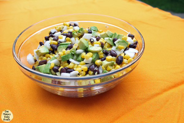 black beans, corn, and avocado in a bowl