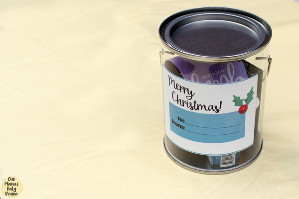 Mini paint can gift basket filled with accessories.