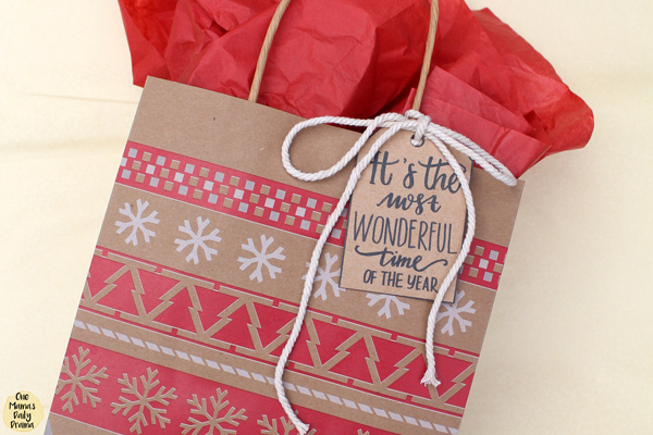 Nordic style brown paper bag with cotton cord and printable gift tags.