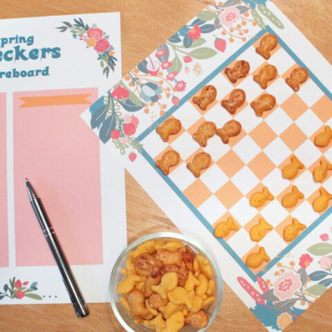 Printable spring checkers game with Goldfish crackers