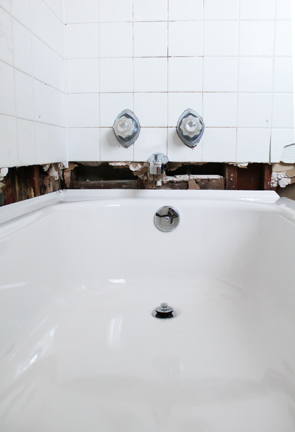 bathroom remodel: drain view after