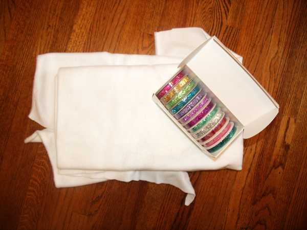 white fleece and colored ribbons