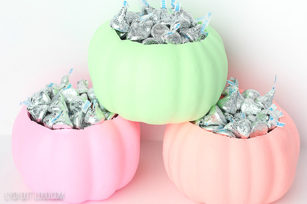 neon candy bowls made from pumpkins from Lydia Out Loud