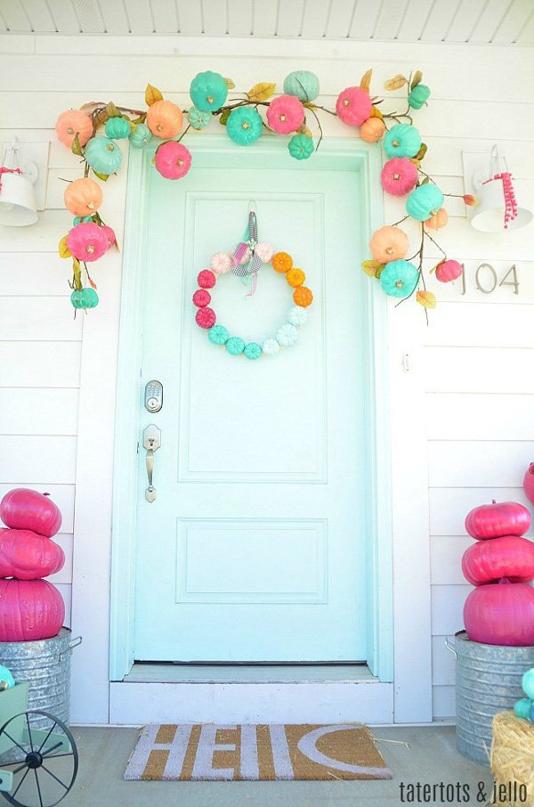 pastel pumpkin wreath and garland from Tatertots and Jello