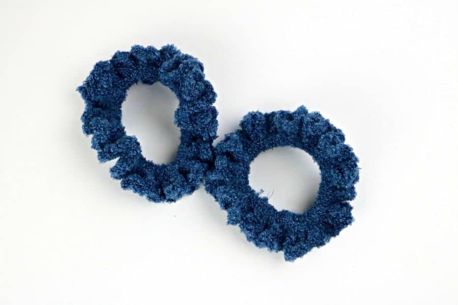 2 blue crochet scrunchies from Happiest Camper.