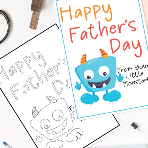 Image for Printable Father's Day Coloring Card + Print Ready Card