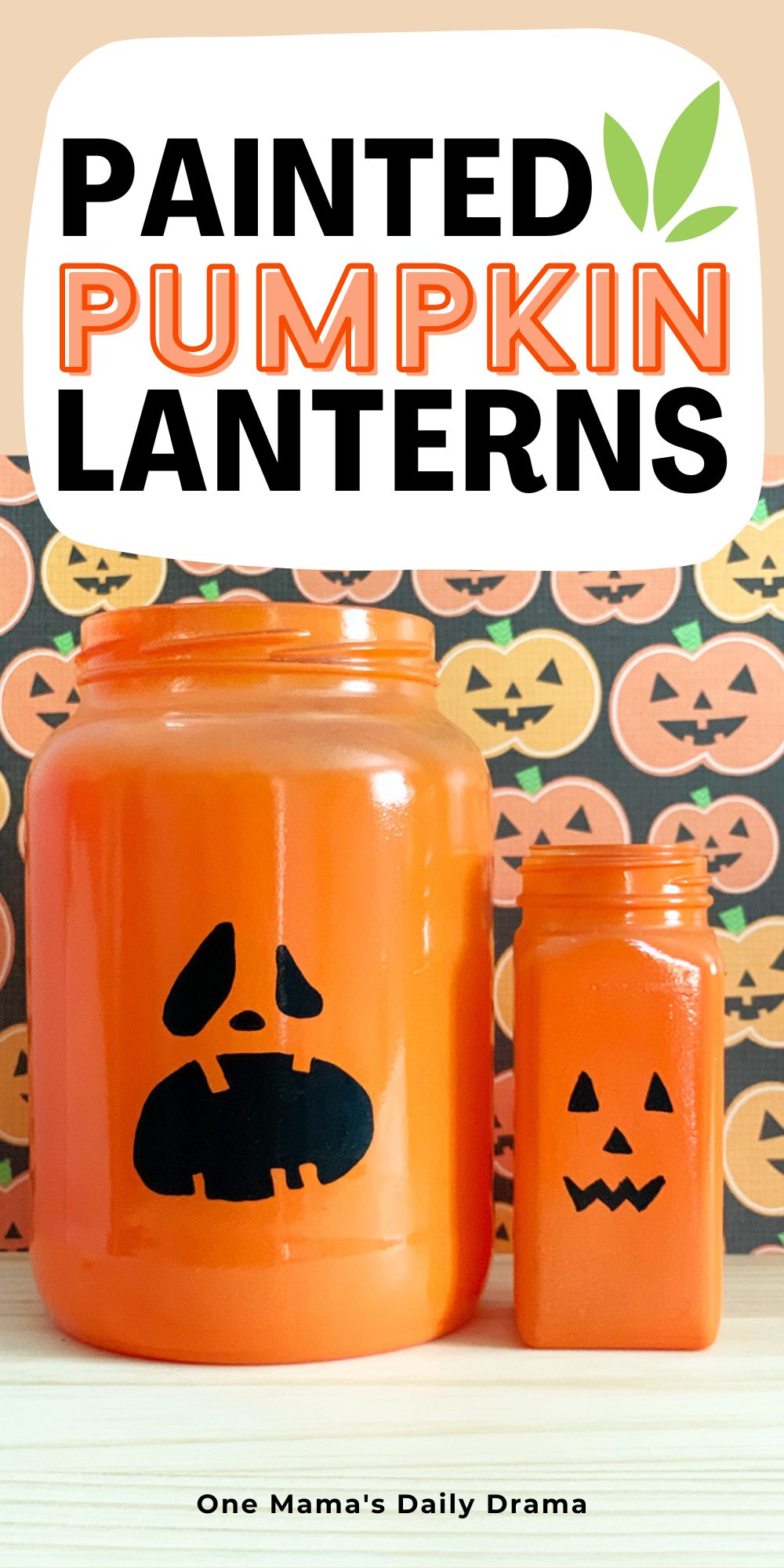 Painted pumpkin lanterns from glass jars.