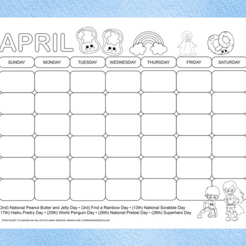 Image for April Holidays Coloring Calendar