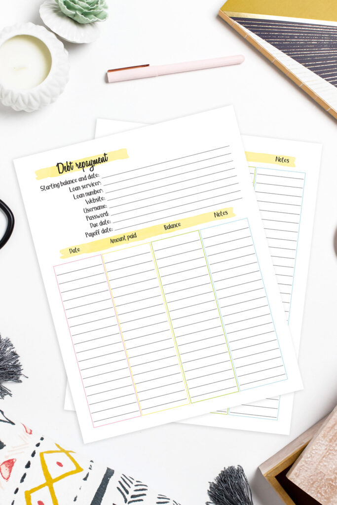 Debt repayment tracker to organize details and payments.