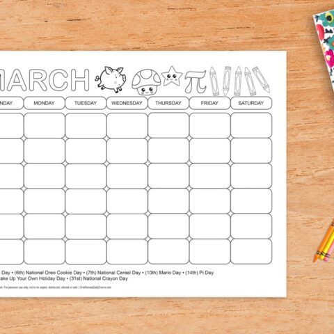 Image for March Holidays Coloring Calendar