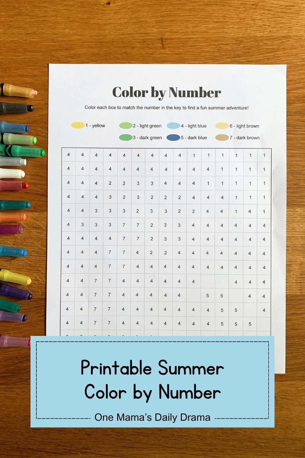 Printable summer color by number.