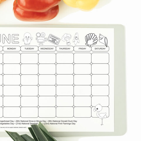 June holiday coloring calendar.