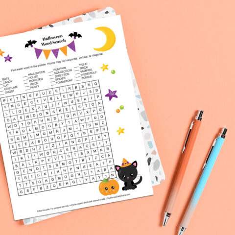 Halloween word search with 20 words in a 15 by 15 grid.