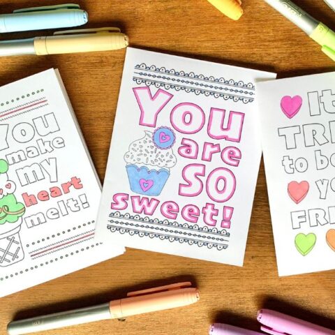 Three foldable printable valentines cards, each with a sweet treat and a punny message.