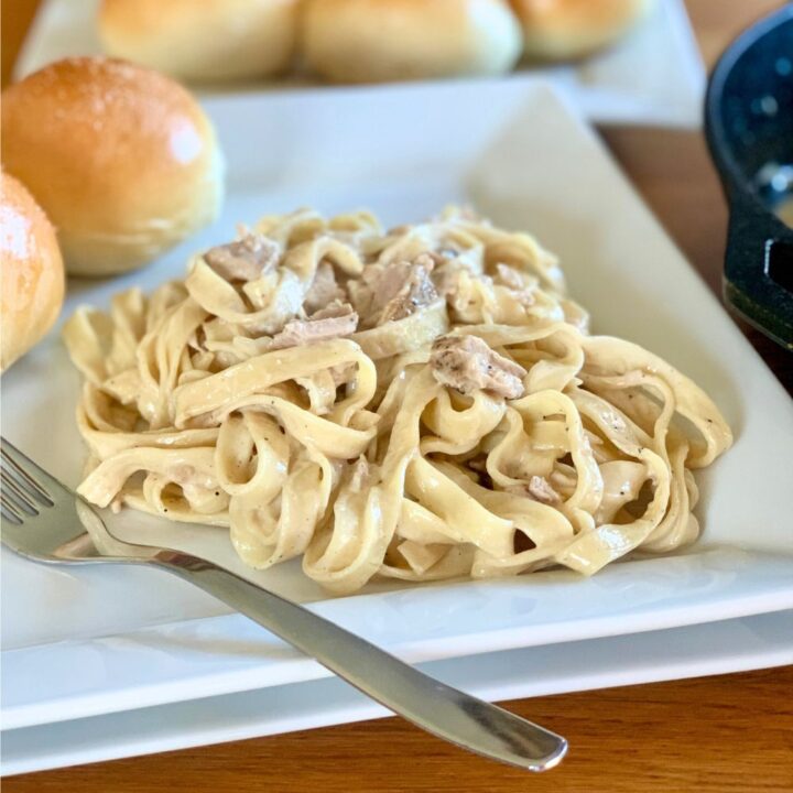 Tuna alfredo with fettucine.