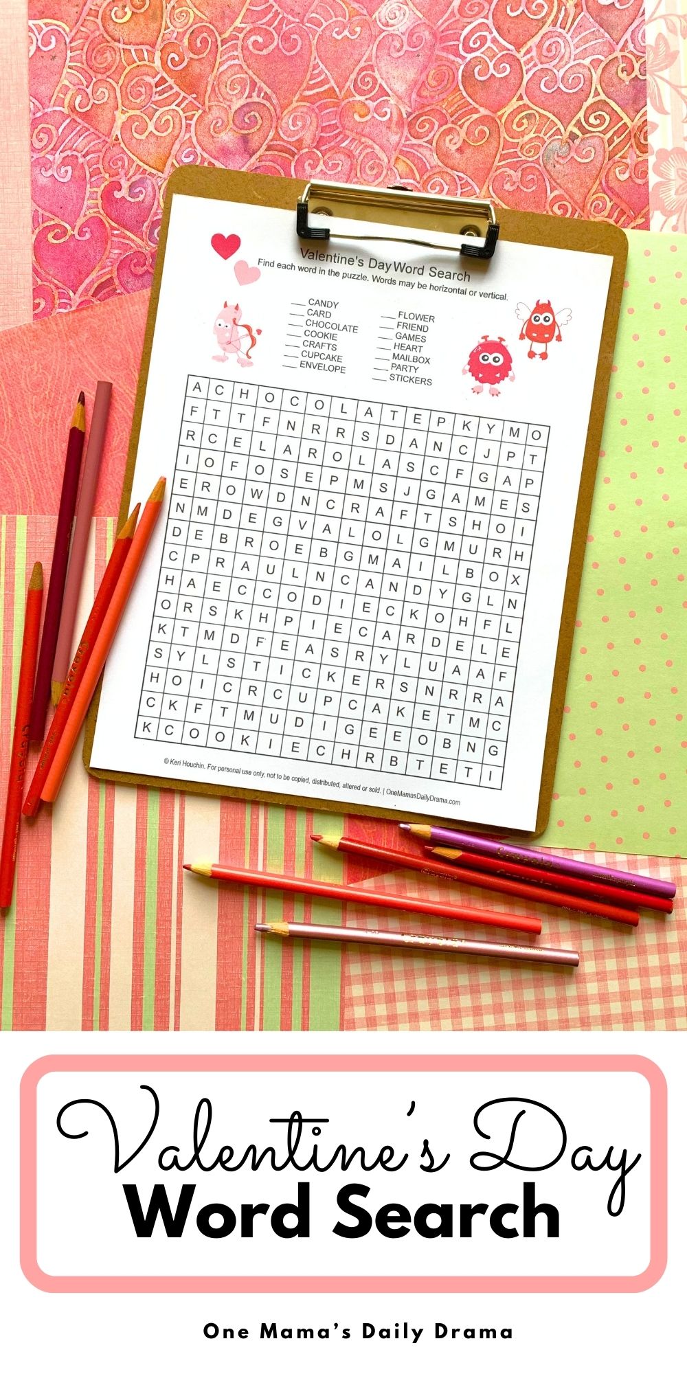 Valentine's Day word search.