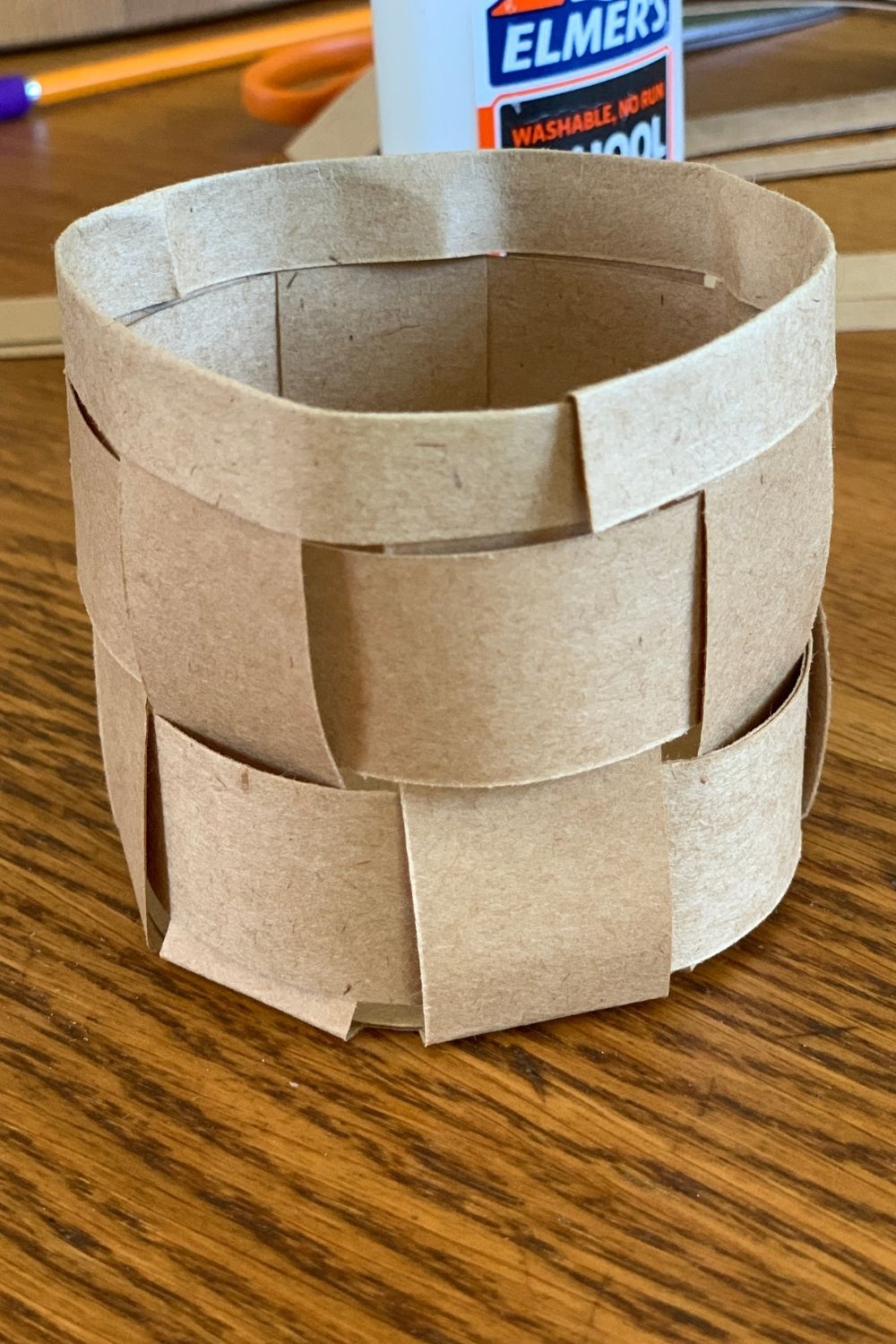 A brown kraft paper basket.