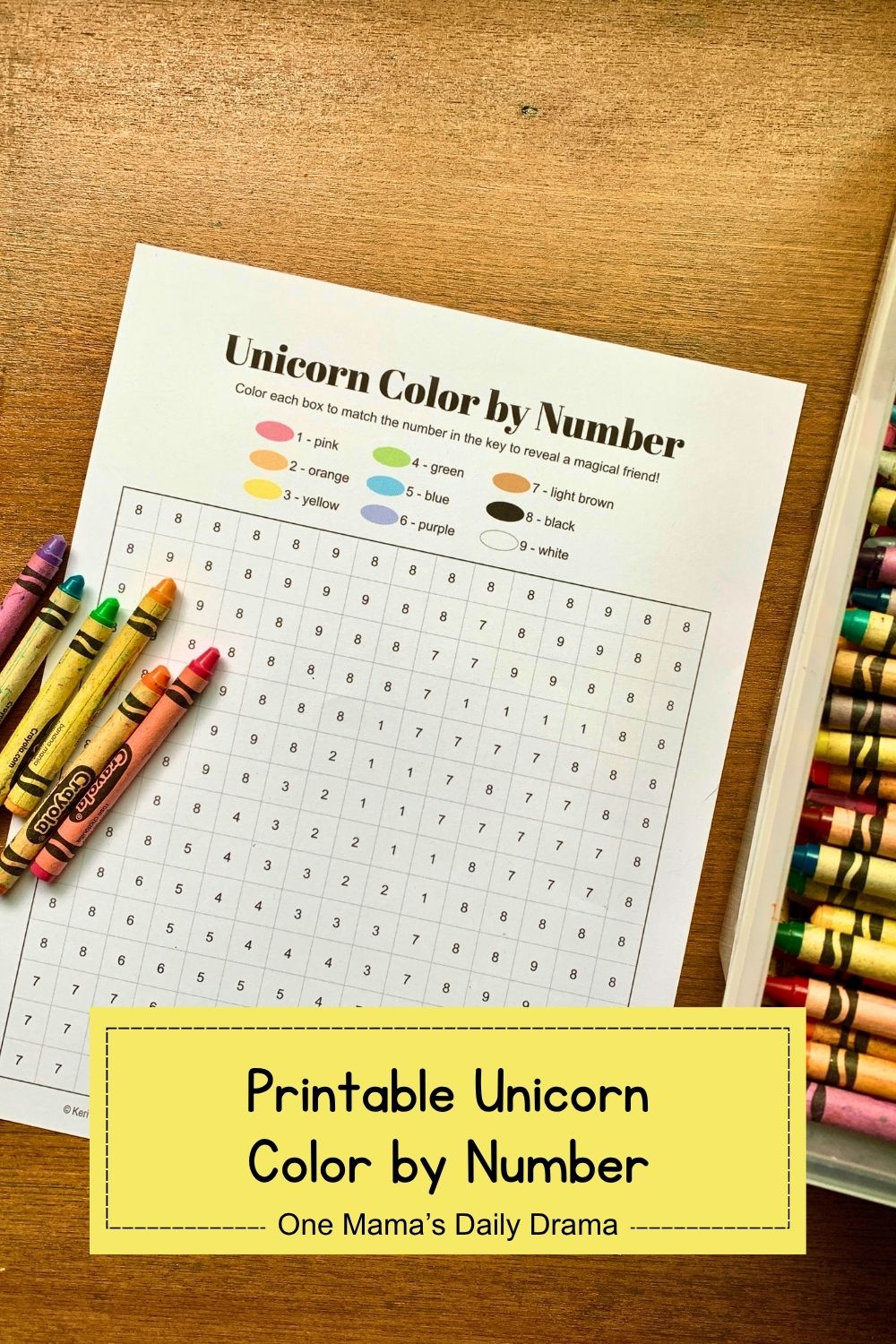 Printable unicorn color by number.