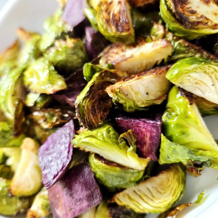 Image for Roasted Sweet Potato Brussels Sprouts with Lemon Honey Vinaigrette