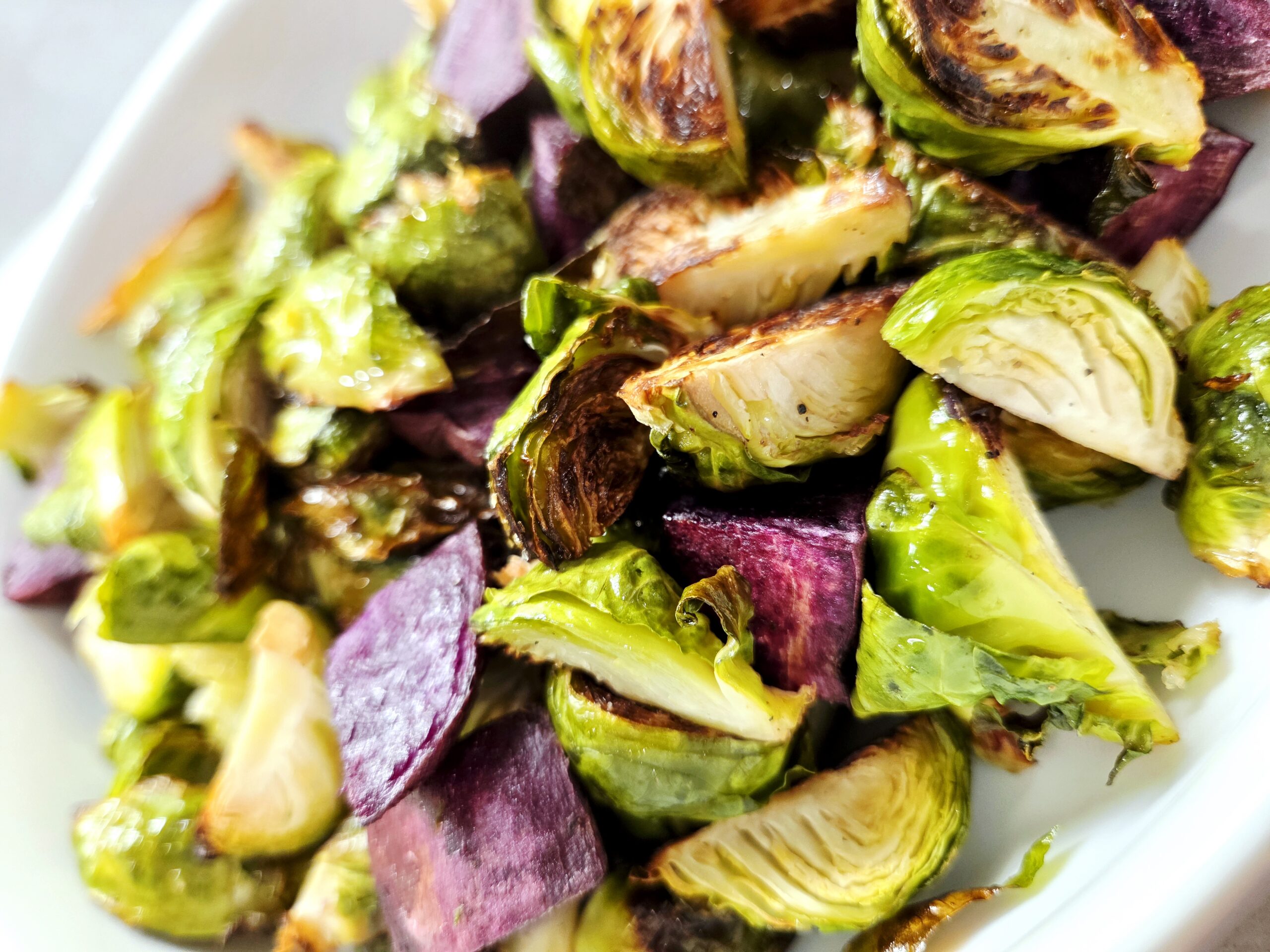 Image for Roasted Sweet Potato Brussels Sprouts with Lemon Honey Vinaigrette