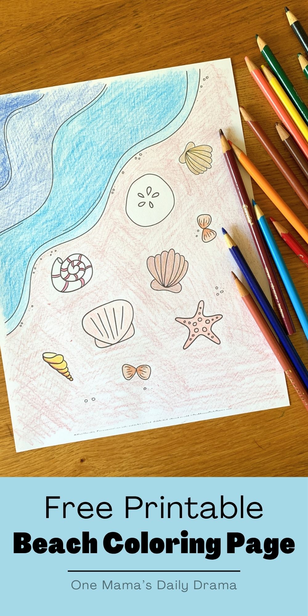 Free printable beach coloring page.