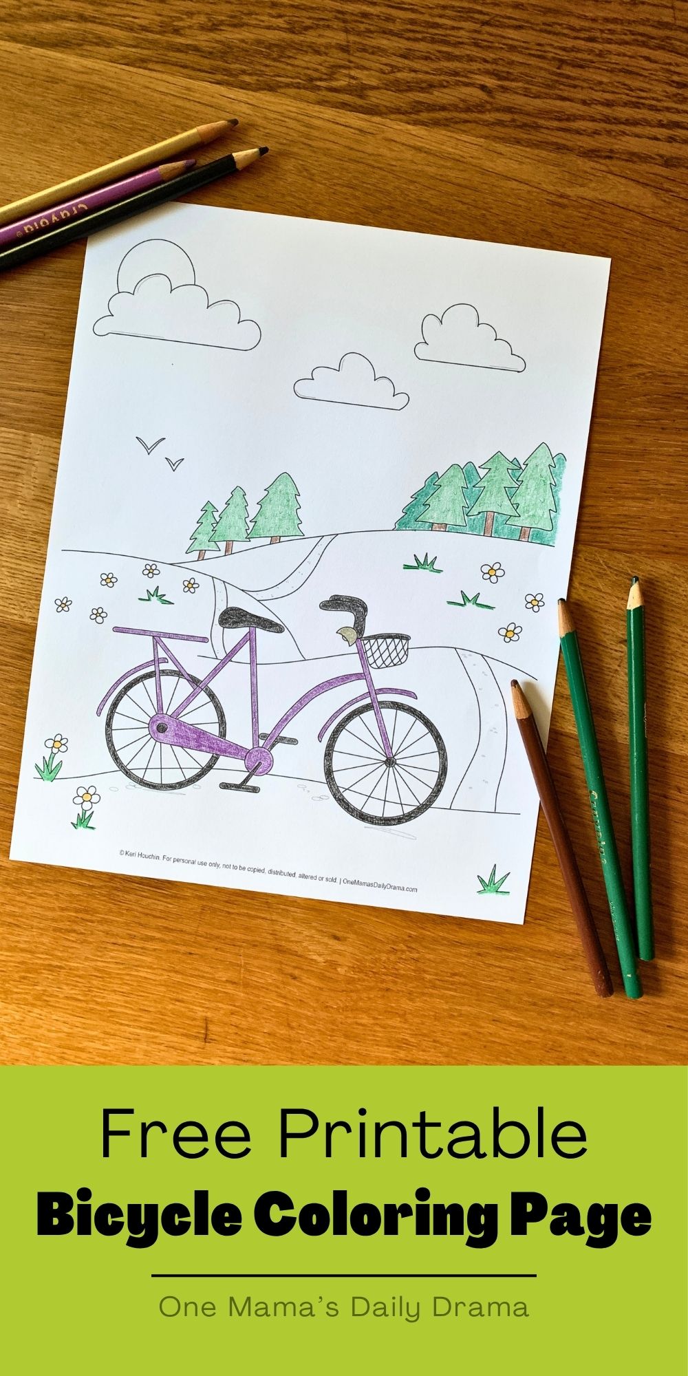 Free printable bicycle coloring page.