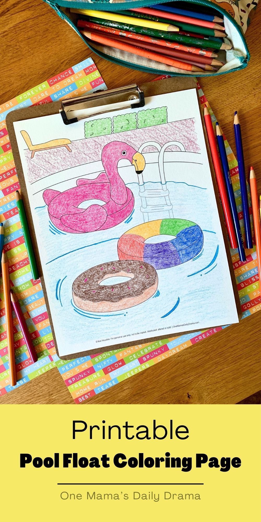 Printable pool float coloring page.