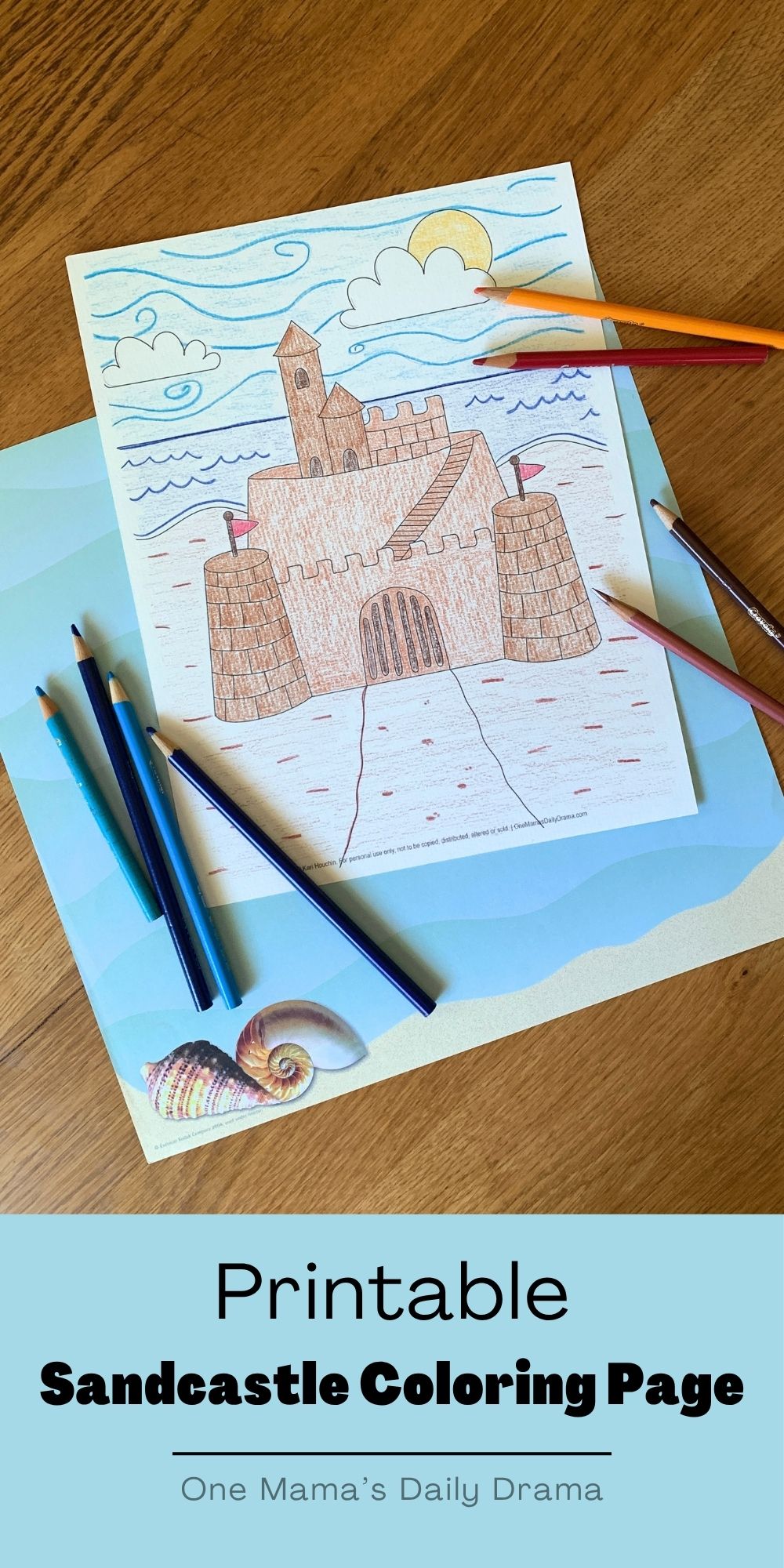 Printable sandcastle coloring page.