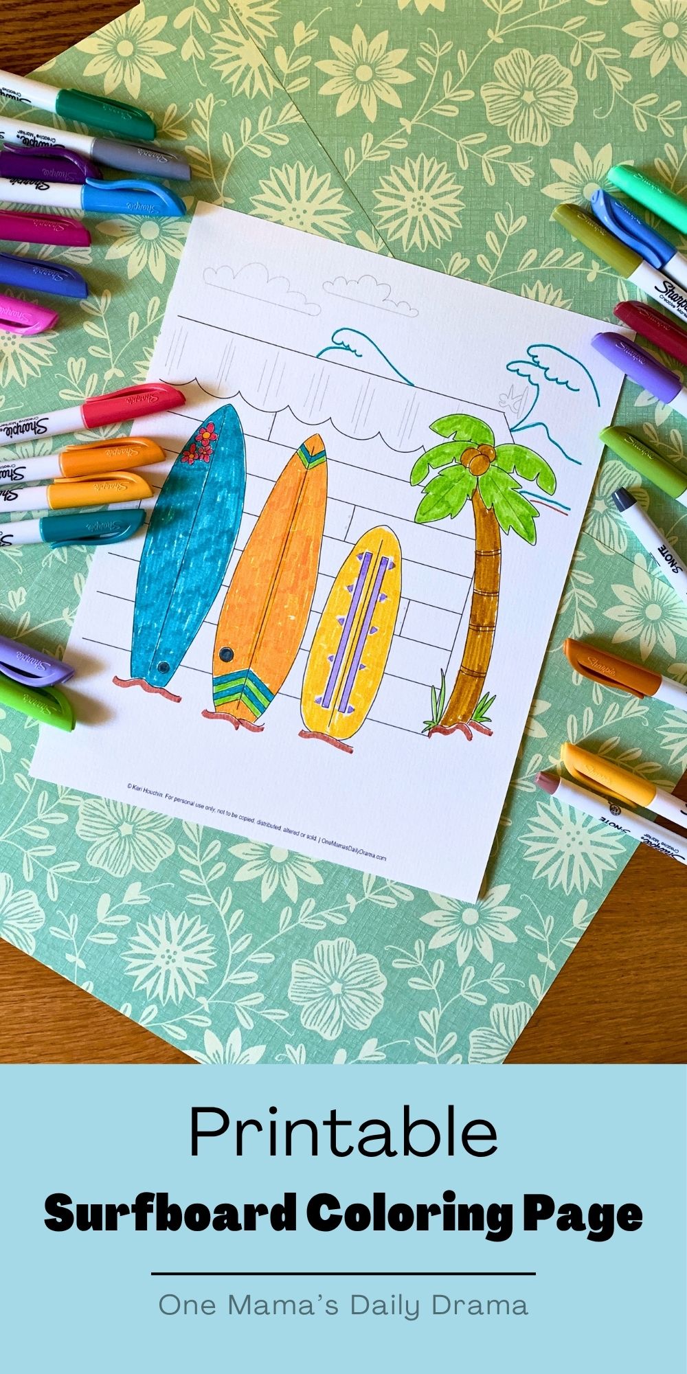 Printable surfboard coloring page.