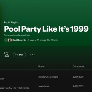 Pool party playlist on Spotify with Hanson, Weezer, Smash Mouth, and DJ Jazzy Jeff.