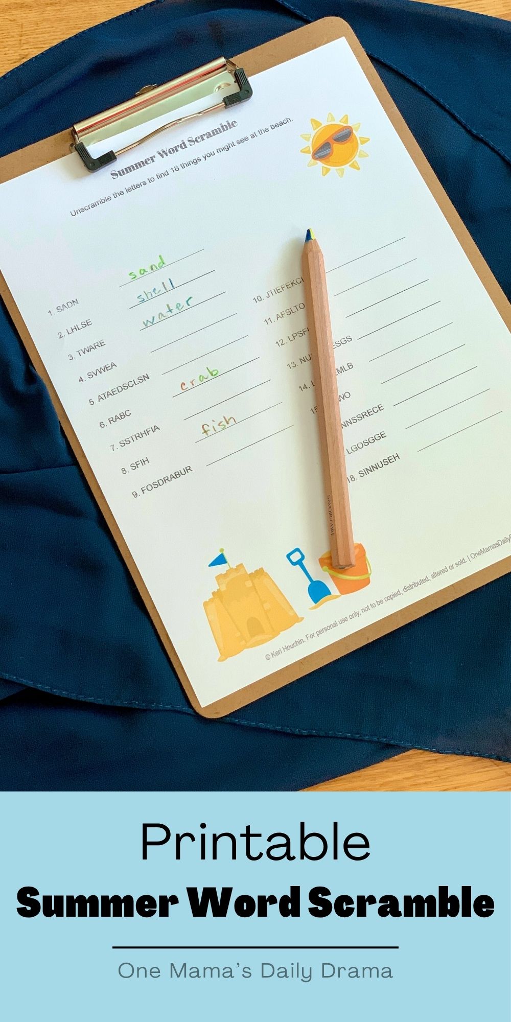 Printable summer word scramble.