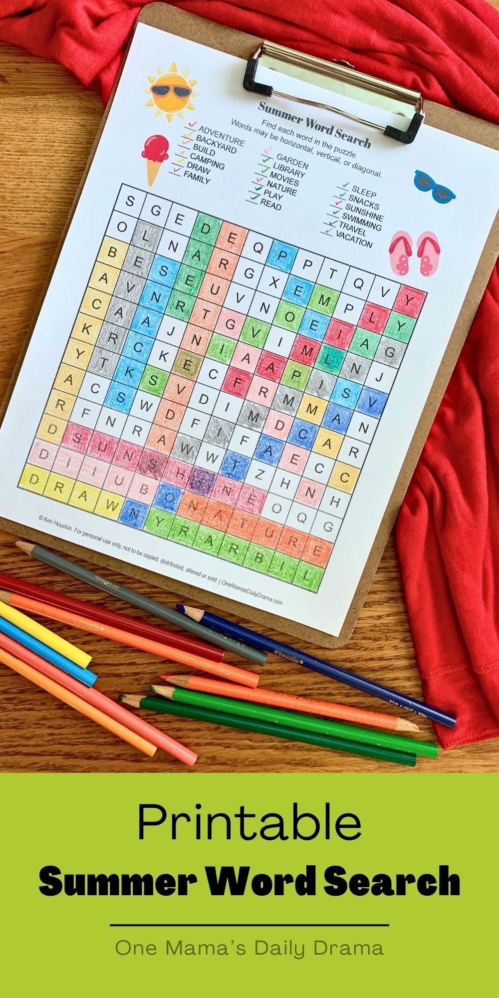 Printable summer word search.